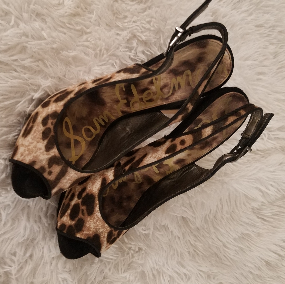 Sam Edelman Leopard Open Toe Slingbacks - Picture 13 of 15